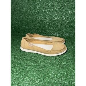 CROCS‎ Womens Size 6 Walu Beige Canvas Loafer Slip On Comfort Slides Beach Shoes